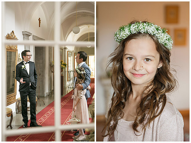Hochzeitsbilder von Bräutigam und von Blumenmädchen auf Schloss Herzfelde © Hochzeitsfotograf Berlin hochzeitslicht