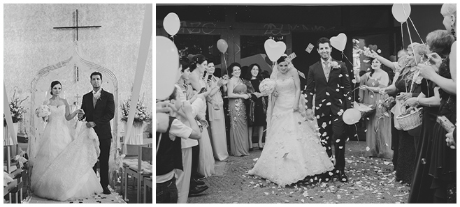 Hochzeitsfotos vom Auszug des Brautpaares und Hochzeitsgesellschaft mit Herz-Luftballons nach kirchlicher Trauung © Hochzeitsfotograf Berlin www.hochzeitslicht.de