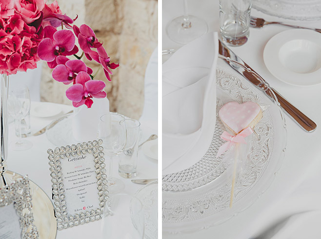 Tischdekoration in silber und pink im eleganten Vintagestil bei Hochzeit im Belvedere auf dem Pfingstberg © Hochzeitsfotograf Berlin www.hochzeitslicht.de